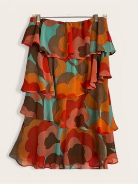 Judith March Strapless Dress - Orange, Teal, Brown